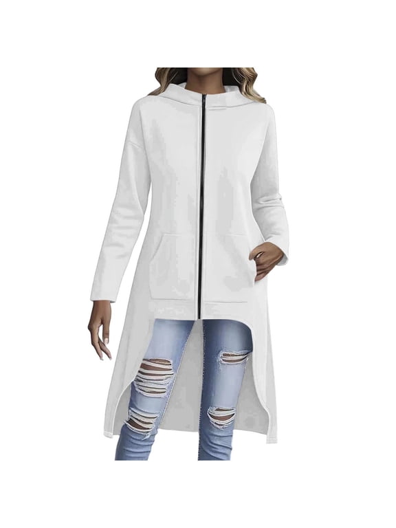 Womens Longline Zip-Up Hoodie Cardigan with Pockets Casual High-Low Hem Sweatshirt Jacket for Halloween Outerwear