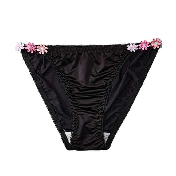 Kilaqueen Womens Low Rise Bikini Panties, Silky Feel Brief Underwear with Floral Waist Trim and Ruched Front for Loungewear and Date Night