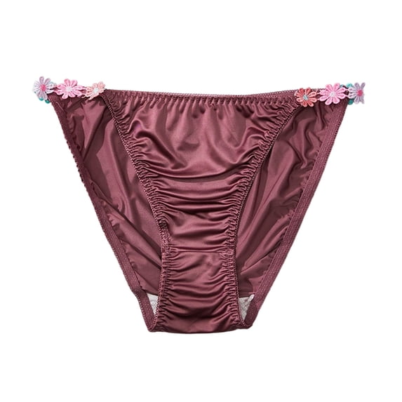 Kilaqueen Womens Low Rise Bikini Panties, Silky Feel Brief Underwear with Floral Waist Trim and Ruched Front for Loungewear and Date Night