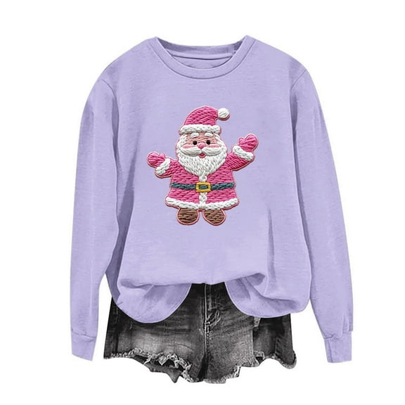 Kilaqueen Womens Merry Christmas Sweatshirt Santa Claus Graphic Print Pullover Tops Ugly Casual Crew Neck Long Sleeve Festive Blouse