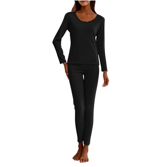 Kilaqueen Womens Pajama Sets Solid Color Long Sleeve Crew Neck Tops and Long Pants with Built in Bra Pads Lightweight Unltra Soft Base Layer Pj Sets