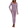 thumbnail image 1 of Kilaqueen Womens Pajama Sets Solid Color Long Sleeve Crew Neck Tops and Long Pants with Built in Bra Pads Lightweight Unltra Soft Base Layer Pj Sets, 1 of 9