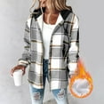 thumbnail image 1 of Kilaqueen Womens Plaid Hooded Jacket Button Down Flannel Fleece Lined Long Sleeve Shacket Outerwear Winter Warm Sherpa Jacket with Pockets, 1 of 6
