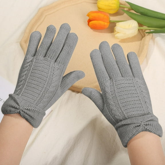 Kilaqueen Womens Ruched Winter Gloves Ribbed Knit Stretchy Touch Screen Warm Gloves Comfortable Windproof Cold Weather Gloves