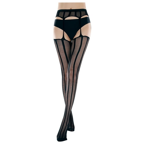 Kilaqueen Womens Sexy Suspender Garter Stockings Patterned Thigh High Tights Fishnet Pantyhose High Waist See Through Leggings Bodystocking Black