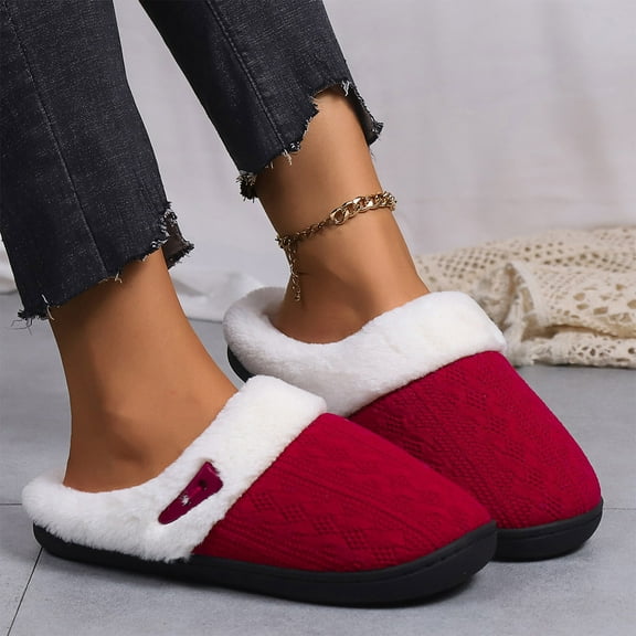 Kilaqueen Womens Slipper Warm Comfy Memory Foam House Slippers Knitted Faux Fur Lined Anti-Skid Rubber Sole Bedroom Slipper Cozy Indoor Outdoor Slippers