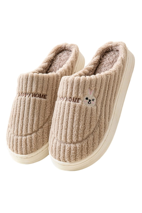 Womens Slippers Striped Plush Non-Slip Soft-Soled Comfortable Shoes Fashion Indoor Outdoor Memory Foam Platform Footwear