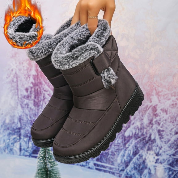 Kilaqueen Womens Snow Boots with Hook and Loop Waterproof Faux Fur Lined Winter Warm Boots Comfortable Fashion Slip On Ankle Booties Anti-Slip High Top Outdoor Walking Shoes