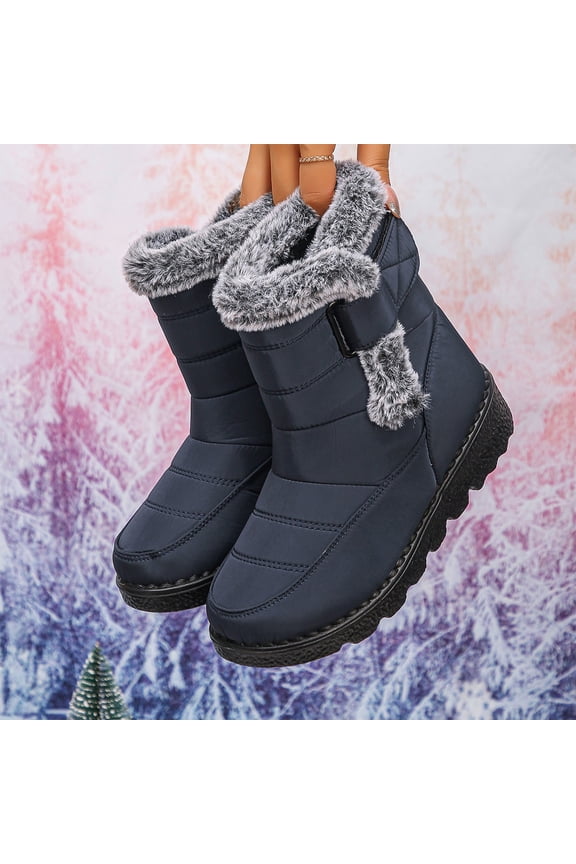 Womens Snow Boots with Hook and Loop Waterproof Faux Fur Lined Winter Warm Boots Comfortable Fashion Slip On Ankle Booties Anti-Slip High Top Outdoor Walking Shoes