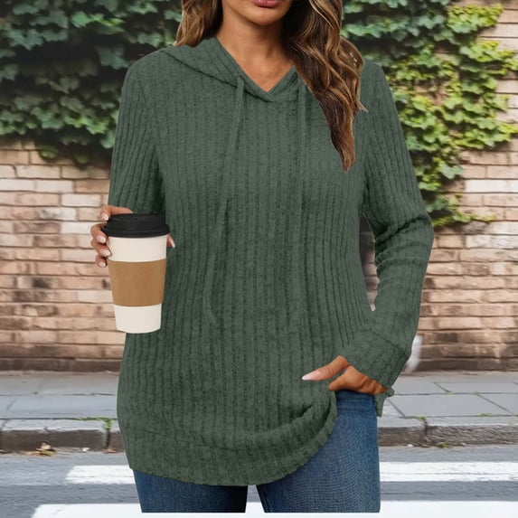 Kilaqueen Womens Soft Ribbed Knit Hooded Sweaters Casual Plus Size Lightweight Long Sleeve Pullover Shirts Cozy Fall Tops