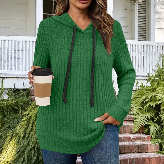 Kilaqueen Womens Soft Ribbed Knit Hooded Sweaters Casual Plus Size Lightweight Long Sleeve Pullover Shirts Cozy Fall Tops