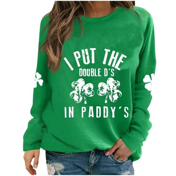 Kilaqueen Womens St Patricks Day Sweatshirt Shamrock Clover Print Long Sleeve Pullover Tops Green Festival Shirt