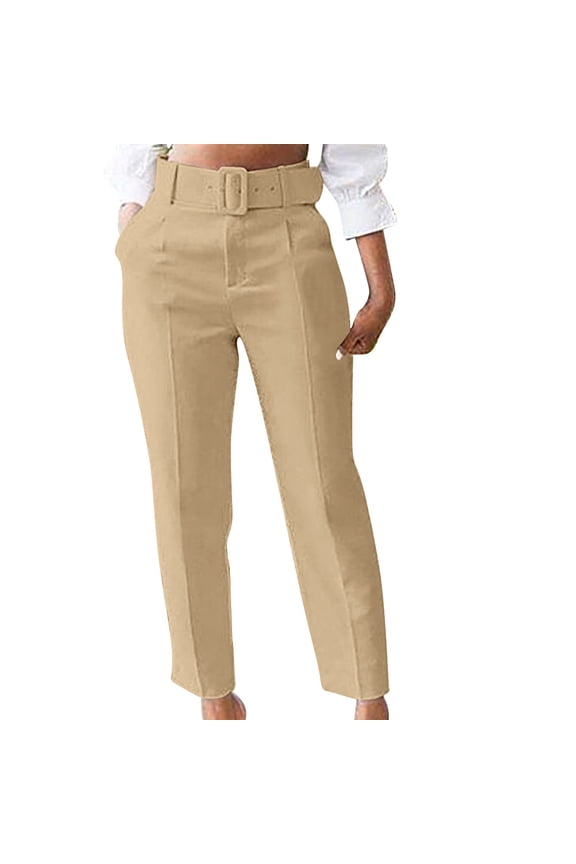 Womens Suit Pants Casual Stretch Loose Fit Straight Leg Belted Waisted Business Dress Pants Fashion Work Office Trousers Slacks Pencil Pants