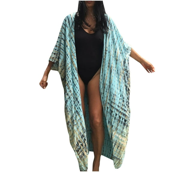 Kilaqueen Womens Swimsuit Coverup Open Front Long Sleeve Cardigan Beach Vacation Loose Fit Flowy Tunic Jacket
