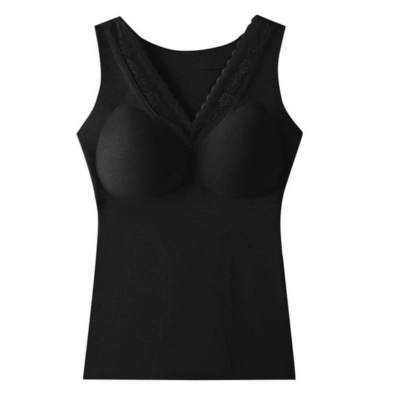 Kilaqueen Womens Thermal Tank Tops Warm V Neck Floral Embroidery Long Underwear with Padding Sexy Workout Moisture Wicking Base Layer Vest