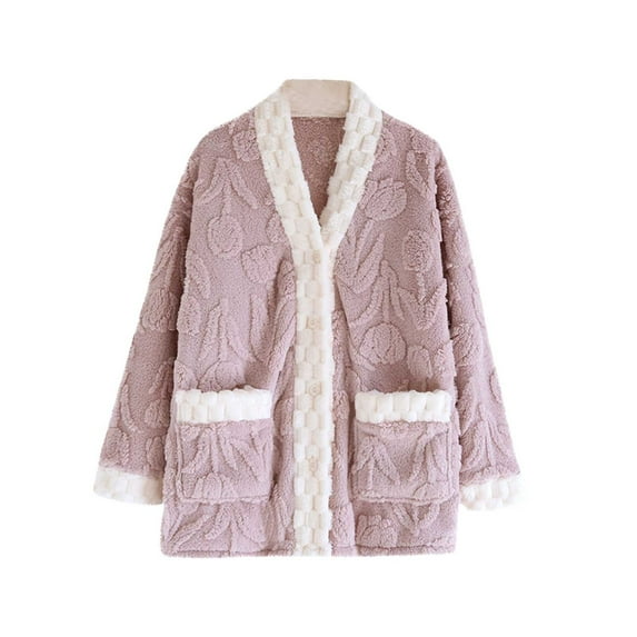 Kilaqueen Womens Thermal Tops for Cold Weather Button Down Sherpa Fleece Thick Flannel with Pockets Winter Soft Comfy Home Clothes