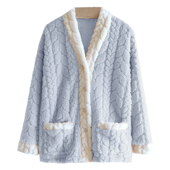 Kilaqueen Womens Thermal Tops for Cold Weather Fall Winter Sherpa Fleece Thick Flannel with Pockets Button Down Soft Comfy Home Clothes