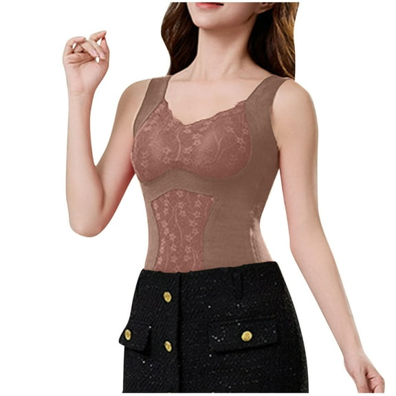 Kilaqueen Womens Thermal Vest for Cold Weather Slim Floral Embroidery Fall Winter Tank Tops with Padding Fashion Quick Dry Warm Long Underwear