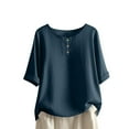 thumbnail image 1 of Kilaqueen Womens Tops 3/4 Sleeve Button Crew Neck Lightweight Tunic Tops Solid Color Loose Fit Summer Beach Tee Shirts, 1 of 5