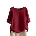 thumbnail image 1 of Kilaqueen Womens Tops 3/4 Sleeve Button Crew Neck Lightweight Tunic Tops Solid Color Loose Fit Summer Beach Tee Shirts, 1 of 5