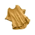 thumbnail image 1 of Kilaqueen Womens Tops Crew Neck Short Sleeve Ruffled Hem Pleated Blouse Casual Solid Color Loose Fit Babydoll Tops, 1 of 7