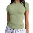 thumbnail image 1 of Kilaqueen Womens Tops Crewneck Short Sleeve Going Out Crop Tops Casual Solid Color Stretch Slim Fit 2026 Basic Tee, 1 of 7