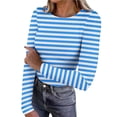 thumbnail image 1 of Kilaqueen Womens Tops Striped Long Sleeve Crew Neck Ribbed Knit Basic Tee 2026 Casual Trendy Slim Fit Comfy Stretch Pullover Tops, 1 of 8