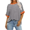 thumbnail image 1 of Kilaqueen Womens Tops Striped Short Sleeve Crew Neck Loose Fit PulloverTops Casual Trendy Summer Going Out Tee, 1 of 1