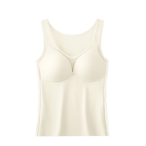 Kilaqueen Womens Warm Fall Winter Tops for Cold Weather V Neck Thermal Sleeveless Camis with Padding Casual Ribbed Knit Long Underwear