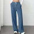 thumbnail image 1 of Kilaqueen Womens Wide Leg Sweatpants Trendy Ribbed Pocketed Lounge Pants with Drawstring High Waisted Baggy Sweatpants Flowy Comfortable Pajama Pants, 1 of 7
