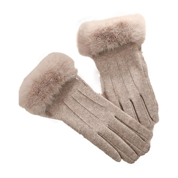 Kilaqueen Womens Winter Suede Gloves with Touchscreen Texting Fingers Sherpa Fleece Lined Windproof Warm Plush Dress Gloves with Faux Fur Cuff