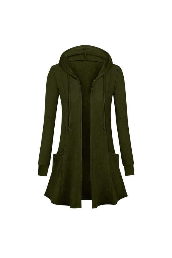 Womens Zip Up Long Hoodie Jacket Lightweight Tunic Hooded Sweatshirt Casual Fall Solid Color Open Front Cardigan Coats with Pockets