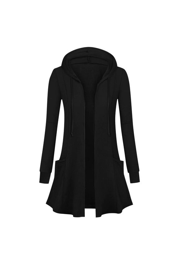 Womens Zip Up Long Hoodie Jacket Lightweight Tunic Hooded Sweatshirt Casual Fall Solid Color Open Front Cardigan Coats with Pockets