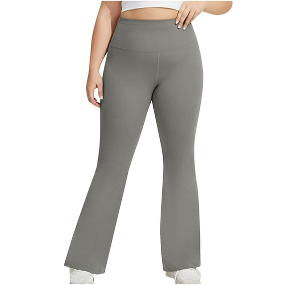 Kilaqueen Yoga Flare Pants Women Plus Size High Elastic Waist Tummy Control Butt-Lifting Leggings Solid Color Stretch Athletic Workout Fitness Gym Pants
