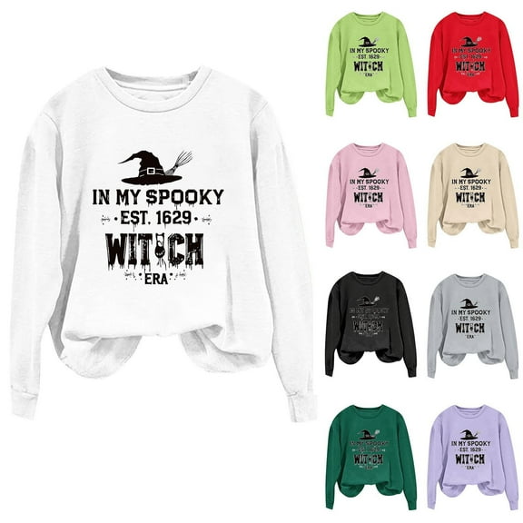 Kilaqueen in my spooky est 1629 witich era Sweatshirt Womens Halloween Witch Graphic Tees Spooky Season Casual Long Sleeve Pullover Tops