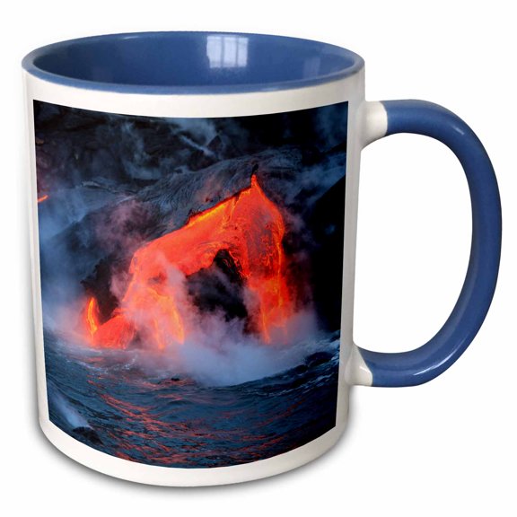 3drose, Kilauea Lava Flow Near Former Town of Kalapana, Big Isl, Hawaii, Usa, 15oz Two-tone Blue Mug