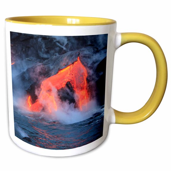 3drose, Kilauea Lava Flow Near Former Town of Kalapana, Big Isl, Hawaii, Usa, 15oz Two-tone Yellow Mug