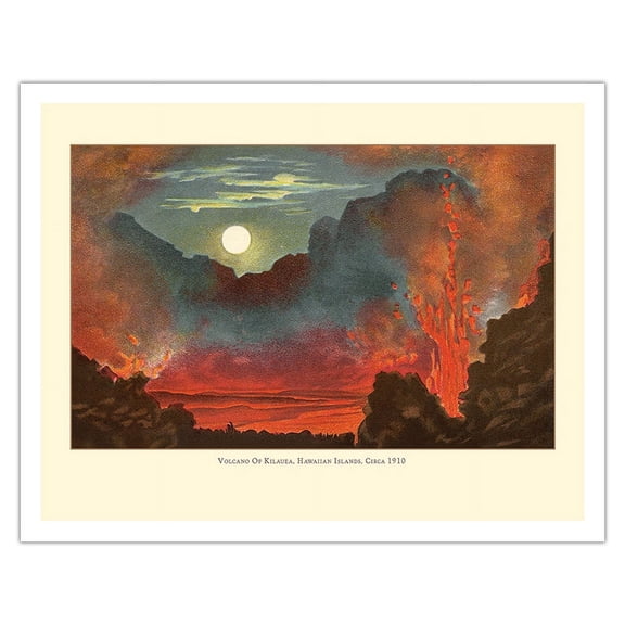 Kilauea Volcano - Big Island Hawaii - Pele Fire Goddess - Vintage Hawaiian Color Postcard c.1910s - Fine Art Matte Paper Print (Unframed) 11x14in