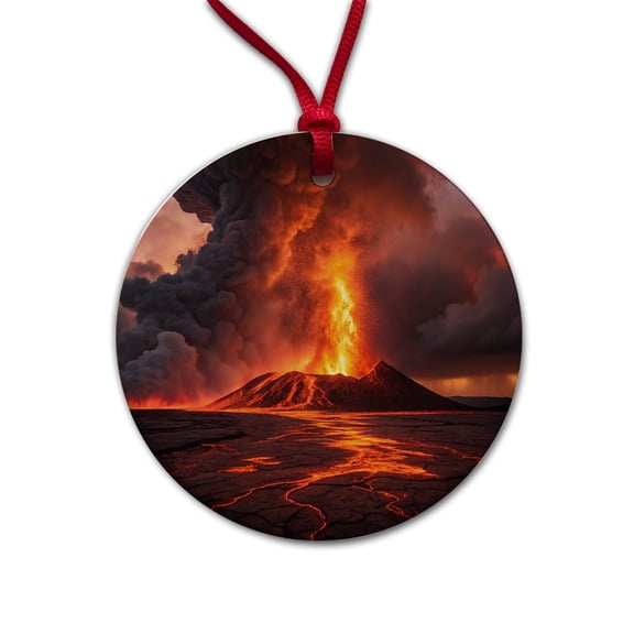 Kilauea Volcano Erupting Hawaii Christmas Tree Holiday Round Ceramic Ornament