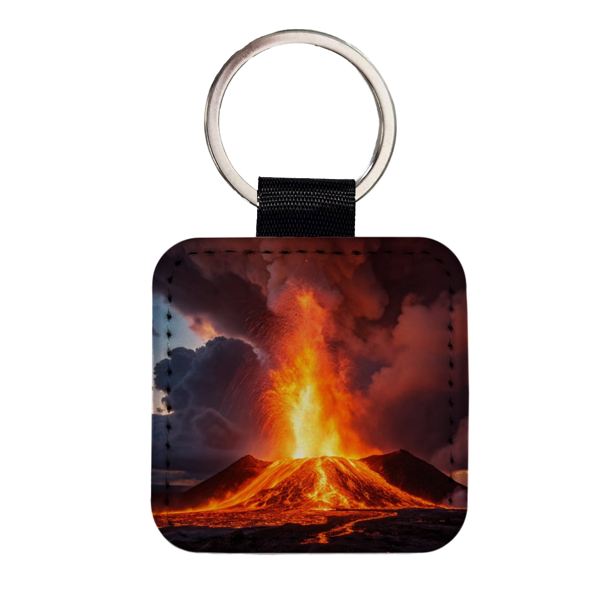 Kilauea Volcano Erupting Lava Hawaii Faux Leather Square Keychain ...