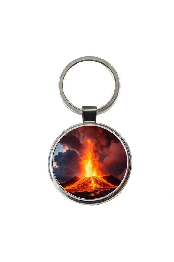 Kilauea Volcano Erupting Lava Hawaii Metal Round Keychain