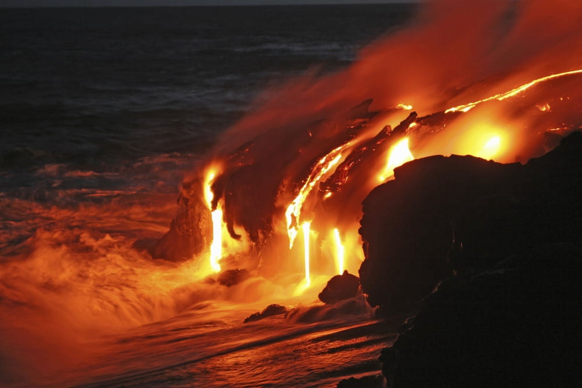 Kilauea lava flow sea entry Big Island Hawaii Canvas Art - Martin RietzeStocktrek Images (17 x 12)