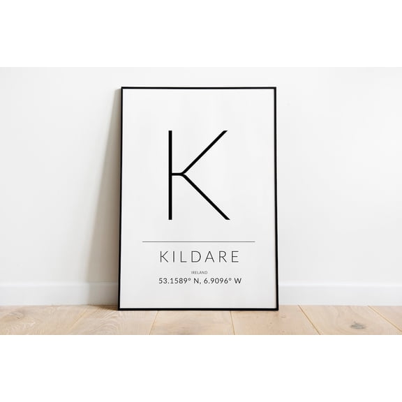 Kildare Ireland GPS Coordinates Wall Art Poster, Unframed Poster Size 8x12
