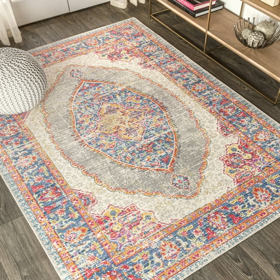 JONATHAN Y MODERN PERSIAN Kilia Medallion Area Rug, 4 x 6, Fuchsia/Mustard/Indigo