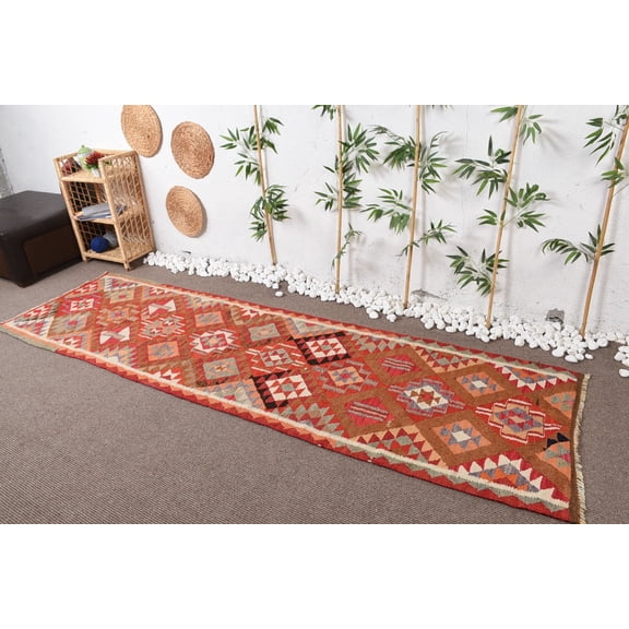 Kilim, 3x10.1 ft Runner Rugs, Bedroom Rug, Oushak Rugs, Turkish Rugs, Stair Rug