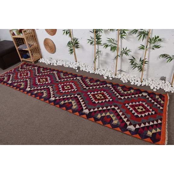 Kilim, Bedroom Rug, Old Rug, 2.9x10.6 ft Runner Rug, Oriental Rugs, Vintage Rug