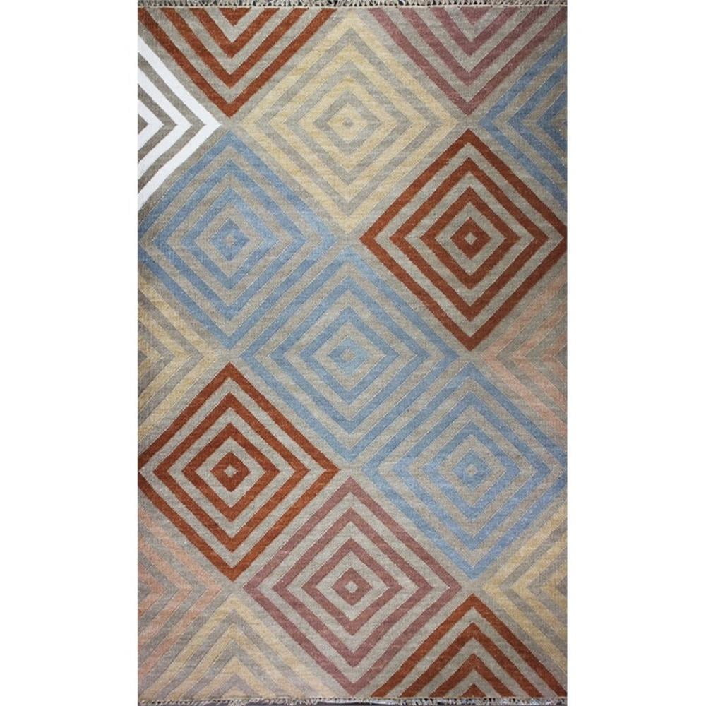 Hand-Knotted Blue and Beige Wool 6' x 9' Rug