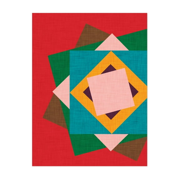 Kilim Flower- Mid Century Geo - Illustration Geometric Abstract Modern Art Pattern Mid-Century Modern Minimalist Unframed Wall Art Print 18 x 24 inches