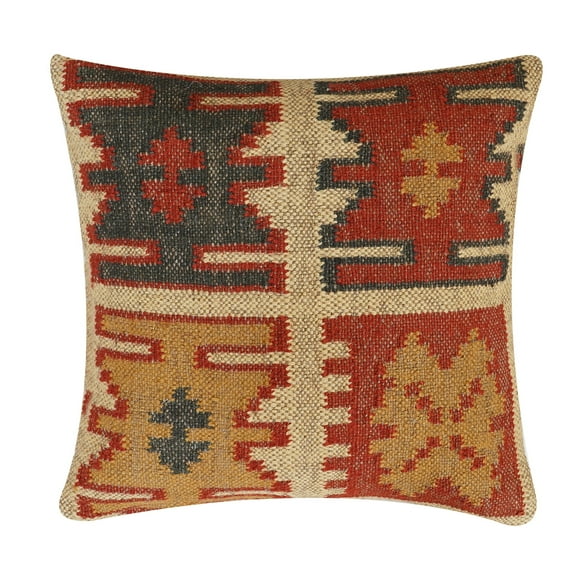 Kilim Pillow Cover Wool Jute Square Cushion Case Decorative Indian Style Pillow Cover For Home Bedroom Décor (18 inch)