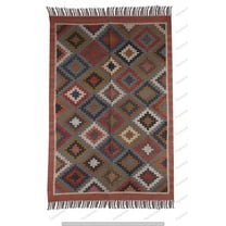 Kilim Rug Wool Jute Rug Bohemian Jute Rug Wool Rug Kelim Dhurri Wool and Jute Rug Handmade Kilim Dhurrie Traditional Indian Wool Jute Rugs ( 3x5 Ft ) ( KILIM - 15 )